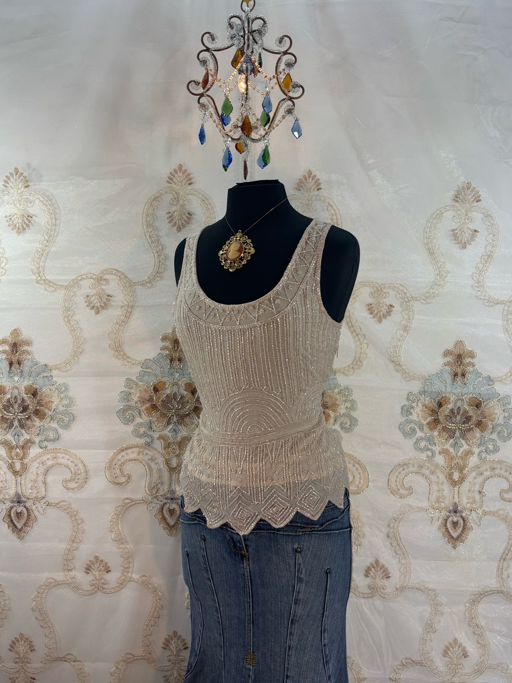 ✨Bohemian Beige Beaded Tank Top✨